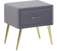 Beliani Table de Chevet Tapissé en Velours Gris avec Tiroir et Pieds Obliques en Métal Doré Idéale pour Chambre Minimaliste et Glamour