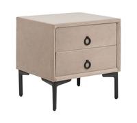 Table de Chevet à 2 Tiroirs en Velours Taupe MDF Métal et Aluminium Tissu Soyeux