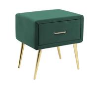 Table de Chevet en Velours Vert et Métal Doré 1 Tiroir Pratique Elégant Flayat