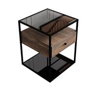 Table de Chevet en Verre Trempé, Table d'appoint Haute de Table de Nuit, Table d'appoint de Style Simple Moderne avec tiroir et étagère, Table Basse à Cadre en métal,A