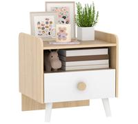 Table de chevet enfant AIYAPLAY table de nuit enfant avec tiroir et niche, petite table d'appoint en bois pour chambre d'enfant