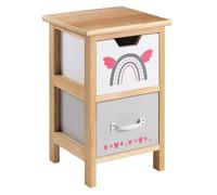 IDIMEX Table de Chevet Enfant ESTA Petite Commode en Bois de Paulownia Naturel, 2 tiroirs Gris et Blanc aux Motifs Arc-en-Ciel