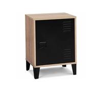 IDMarket – Table de chevet Ester – Effet bois, 1 porte, métal noir, design industriel
