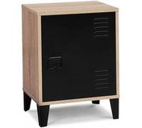 IDMarket – Table de chevet Ester – Effet bois, 1 porte, métal noir, design industriel