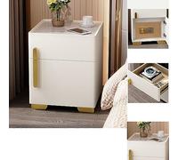 Table de chevet et coffre-fort tout-en-un, table de nuit LED avec station de charge, tiroir intelligent, table de nuit moderne pour chambre à coucher, bureau (couleur : blanc cassé, taille standard (