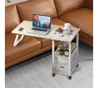 Table de chevet et table de lit réglable en hauteur 2 en 1 pliable avec tiroirs de rangement et roulettes pivotantes, parfaite pour les chambres à coucher, finition marron