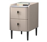 Table de chevet étroite avec 2 tiroirs | Table de nuit moderne et fine pour petits espaces - Table d'appoint en cuir microfibre avec pieds en métal robustes - Kaki, 45 x 43,2 x 49,8 cm
