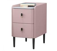 Table de chevet étroite avec 2 tiroirs, table de nuit moderne et fine pour petits espaces, table d'extrémité de canapé en cuir microfibre avec pieds en métal robustes, rose, 25 x 40 x 50 cm