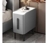 Table de chevet étroite avec dessus en marbre, 2 tiroirs, table d'appoint contemporaine pour chambre à coucher, table de chevet minimaliste pour petits espaces