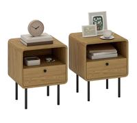 Table de chevet étroite - HOMCOM - compartiment ouvert, tiroir, pieds en acier et coins arrondis - 40 x 36 x 50 cm, effet bois chêne