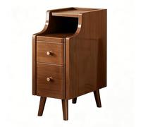 Table de chevet étroite, table chevet en bois massif, table chevet mince de style médiéval avec 2 tiroirs et étagère coulissante, adaptée aux petits espaces, aux espaces étroits la Walnut 30cm/11.8in