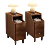 Table de chevet étroite - Table de chevet haute avec tiroirs - Design fin pour chambre à coucher - Table d'appoint moderne peu encombrante