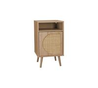 | Table de chevet Eva décor bois et cannage arrondi une porte un espace de rangement L40 x l39 x H70cm