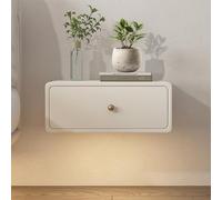 Table de chevet flottante intelligente avec capteur de lumière automatique, table d'appoint moderne à 1 tiroir en bois massif, finition blanc sale, idéale pour la décoration de la chambre à coucher et