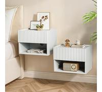 Table de chevet flottante pour chambre à coucher - Ensemble de 2 tables de nuit en bois pour petits espaces, armoire murale avec tiroir de rangement, table de nuit moderne blanche pour dortoir, salon
