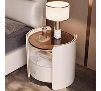 Table de Chevet for Chambre à Coucher Table d'appoint Moderne en Bois Plateau en Verre Séparation en Ardoise for Chambre à Coucher, Petit Espace, canapé(White)