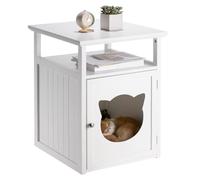 Table de Chevet GATO Petite Commode avec Un Espace nid pour Chat, en MDF lasuré de Coloris Blanc