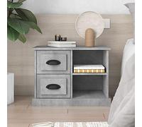 Table de chevet gris béton 60x35,5x45 cm avec 2 tiroirs et 2 compartiments, en plastique à base de bois durable résistant à l'humidité, idéal pour ranger de petites choses