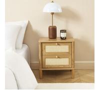 Table de chevet HAIDA effet chêne et rotin 2 tiroirs - Bois