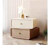 Table de Chevet Haut de Gamme avec tiroirs Doubles, glissières silencieuses, Plateau Rotatif à 360° et Finition Cuir Technique (Beige, 17,7 x 15,7 x 18,9 Pouces)
