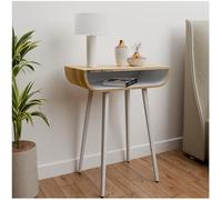 Table de chevet haute sur pied, table de chevet moderne en bois, table d'appoint de salon avec rangement, détails en laiton doré (Ash)