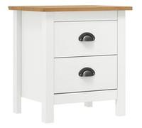 Table de chevet Hill Blanc 46x35x49,5 cm Bois de pin solide blanc et marron miel G