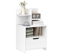 Table de chevet - HOMCOM - avec tiroir, niche et étagères de rangement - effet bois - 45 x 35 x 73 cm - blanc