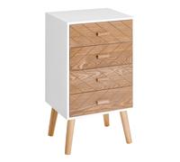 HomCom Chiffonnier design scandinave 4 tiroirs 40 x 30 x 75 cm pin/MDF blanc