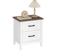 Table de chevet - HOMCOM - style rustique - avec deux tiroirs - plateau effet bois - MDF - 40x30x50cm - blanc