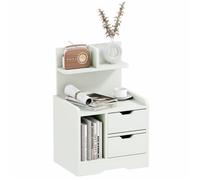 Table de chevet - HOMCOM - table de nuit multi-rangement 2 tiroirs niche étagère chambre - bois - blanc