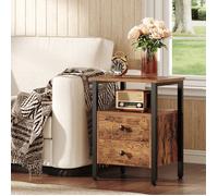 Table de Chevet - HOOBRO - 2 Tiroirs - Style Industriel - 40 x 40 x 61 cm - Marron Rustique