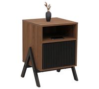 Table de chevet HWC-O40, commode, table d'appoint, armoire, tiroir, MDF, métal, mélamine, 59 x 40 x 40 cm naturel