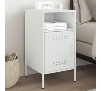 Table de Chevet Industrielle Blanche, Acier Laminé à Froid Robust, 2 Compartiments de Rangement, Pieds Réglables, Style Moderne, Commode Chambre Pratique, Dimensions 36 x 39 x 68 cm