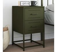 Table de Chevet Industrielle en Acier, 2 Tiroirs de Rangement, Design Moderne et Robust, Commode Chambre Multifonction, Meuble de Rangement Pratique, Vert Olive, Dimensions 36 x 39 x 60.5 cm