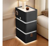 Table de chevet intelligente à DEL étroite avec chargement sans fil, verrouillage par mot de passe, haut-parleur et port USB, table de chevet moderne (noir, 35 cm)