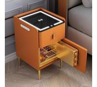 Table De Chevet Intelligente avec Charge sans Fil Et Station De Charge USB, Table De Chevet Intelligente avec Coffre-Fort, Lumières LED, Organisateur De Table De Chevet Intellige, Orange
