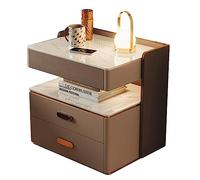 Table de chevet intelligente avec chargement sans fil, 2 tiroirs et verrouillage par mot de passe, table de chevet élégante avec lumières LED 3 couleurs, table d'appoint en bois pour rangement et