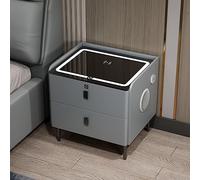 Table de chevet intelligente avec chargement sans fil, lumières LED, verrouillage d'empreintes digitales, haut-parleur Bluetooth, 2 tiroirs de rangement pour chambre à coucher ou salon