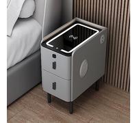 Table de chevet intelligente avec chargement sans fil, verrouillage d'empreintes digitales, haut-parleur Bluetooth, port USB, lumières LED - Organiseur de table de nuit pour chambre à coucher
