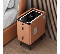 Table de chevet intelligente avec chargement sans fil, verrouillage d'empreintes digitales, haut-parleur Bluetooth, port USB, lumières LED - Organiseur de table de nuit pour chambre à coucher