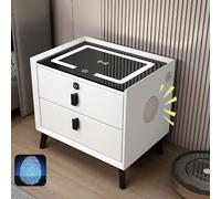 Table de chevet intelligente avec haut-parleur Bluetooth, station de charge sans fil, lumières LED, 2 ports USB, armoire audio multifonctionnelle, 2 tiroirs, idéale pour chambre à coucher ou salon