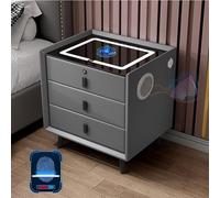 Table de chevet intelligente avec haut-parleur surround stéréo, capteur lumineux, verrouillage d'empreintes digitales et lumière LED