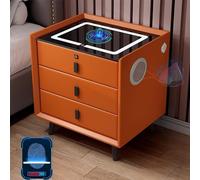 Table de chevet intelligente avec haut-parleur surround stéréo, capteur lumineux, verrouillage d'empreintes digitales et lumière LED