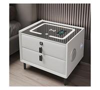 Table de chevet intelligente avec lumière LED Chargement sans fil Verrouillage d'empreintes digitales Table de chambre à coucher Bureau Tiroir Cabinet 2 tiroirs Haut-parleur Bluetooth - Blanc