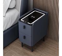 Table de chevet intelligente avec lumière LED, haut-parleur Bluetooth, chargement sans fil, verrouillage d'empreintes digitales et 2 tiroirs pour l'organisation de la chambre à coucher
