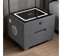 Table de chevet intelligente avec lumière LED, haut-parleur Bluetooth, chargement sans fil, verrouillage d'empreintes digitales et tiroirs de rangement pour l'organisation de la chambre à coucher