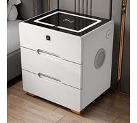Table de chevet intelligente avec lumière LED, haut-parleur Bluetooth, chargement sans fil, verrouillage d'empreintes digitales et 2 tiroirs pour l'organisation de la chambre à coucher