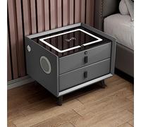 Table de chevet intelligente avec lumière LED, haut-parleur Bluetooth, chargement sans fil, verrouillage d'empreintes digitales et tiroirs de rangement pour l'organisation de la chambre à coucher