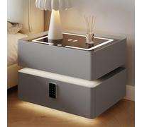 Table de chevet intelligente avec station de charge sans fil, audio Bluetooth, verrouillage par mot de passe, design moderne LED - Gris clair, 50 cm - Amélioration parfaite du mobilier de chambre à