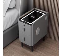 Table De Chevet Intelligente avec Station De Charge sans Fil Lumières LED Table De Chevet Gadgets Maison Moderne Table De Chevet étroite avec 2 Tiroirs Home Tech (25 * 40 * 48cm, Gris Foncé